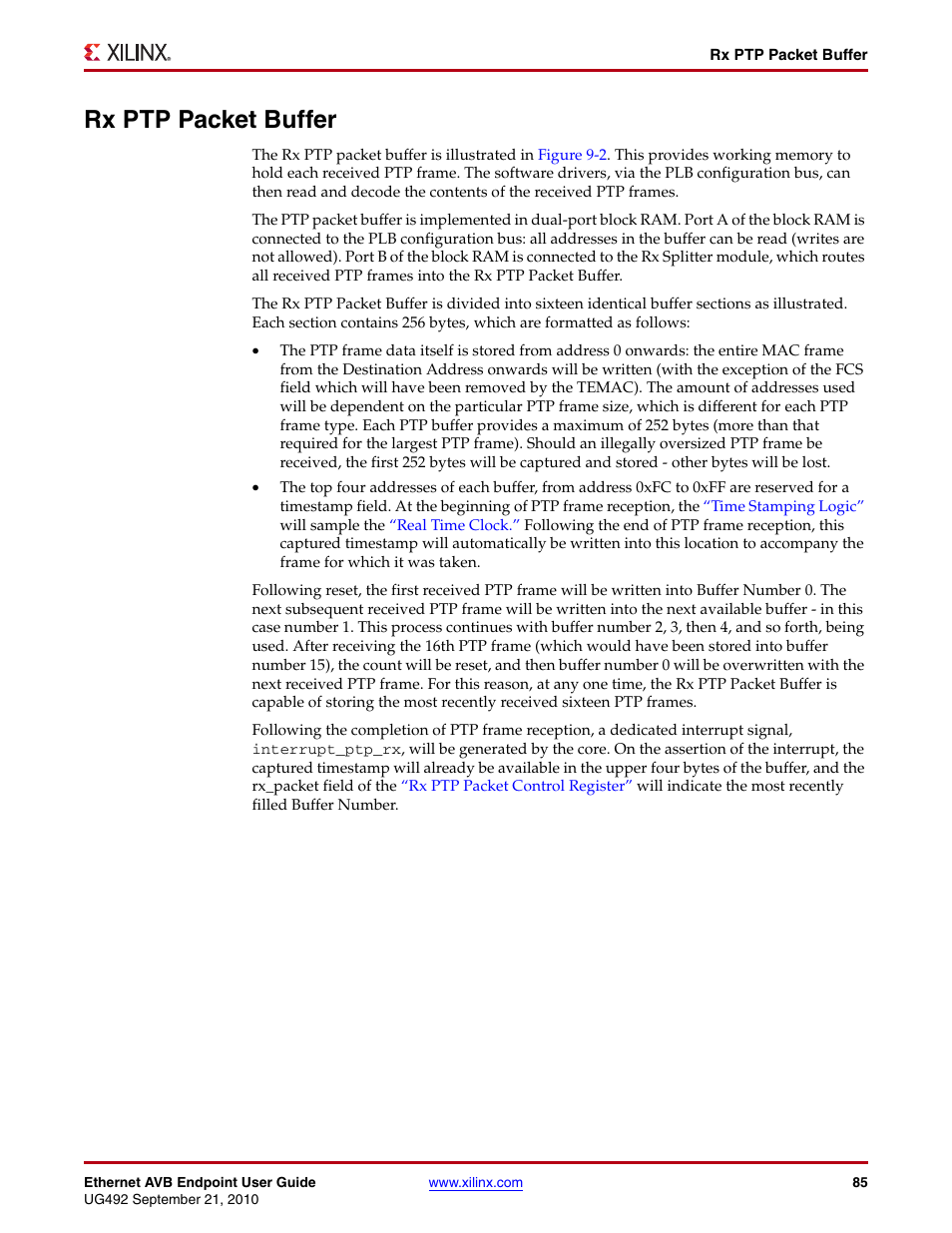 Rx ptp packet buffer, Rx ptp, Packet buffer | Xilinx IP Ethernet AVB Endpoint v2.4 UG492 User Manual | Page 85 / 172