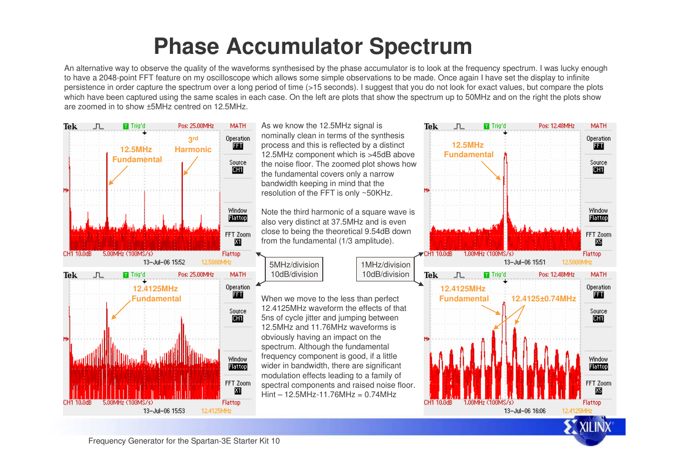 Phase accumulator spectrum | Xilinx Frequency Generator for Spartan-3E Starter Kit User Manual | Page 10 / 14