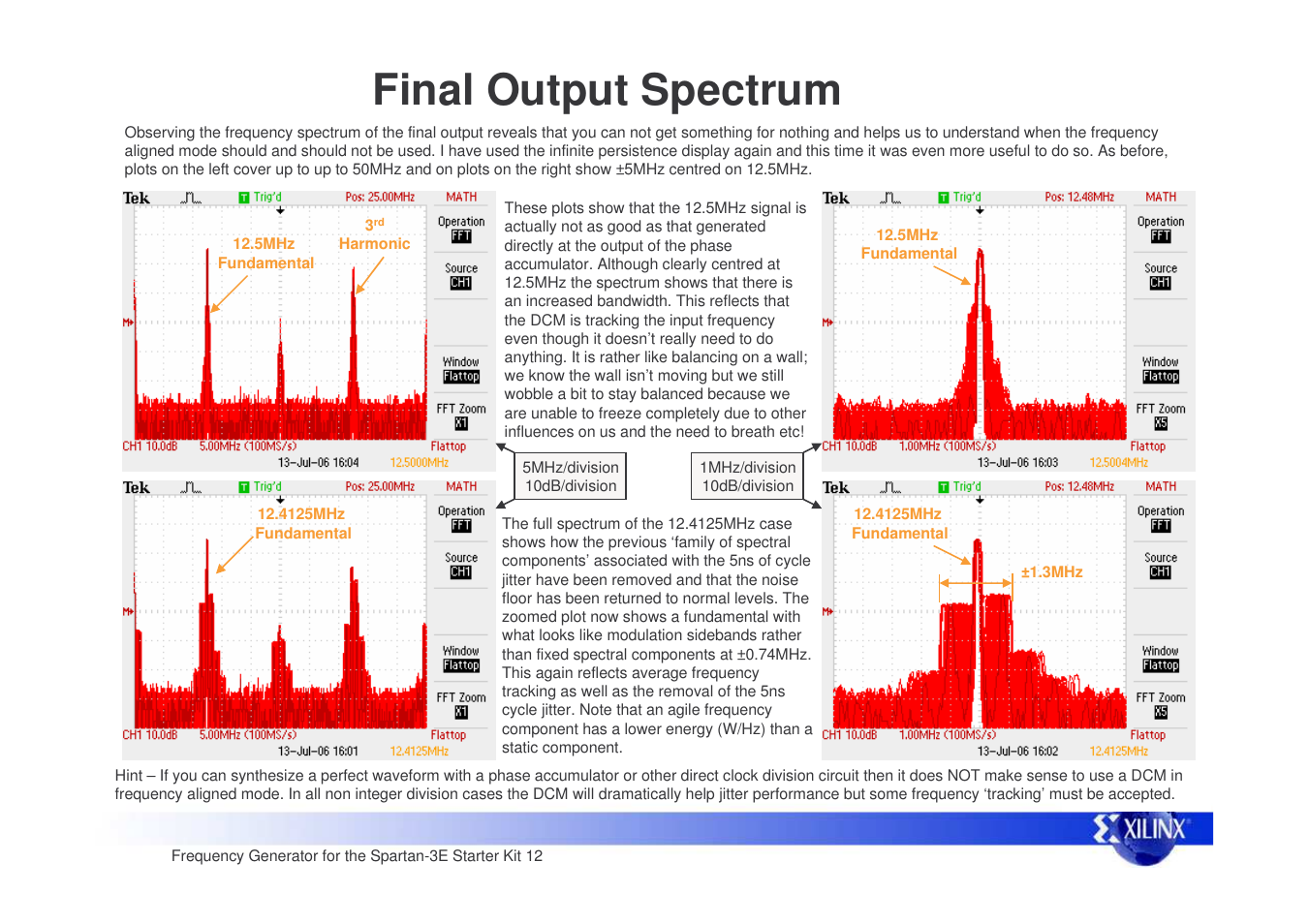 Final output spectrum | Xilinx Frequency Generator for Spartan-3E Starter Kit User Manual | Page 12 / 14