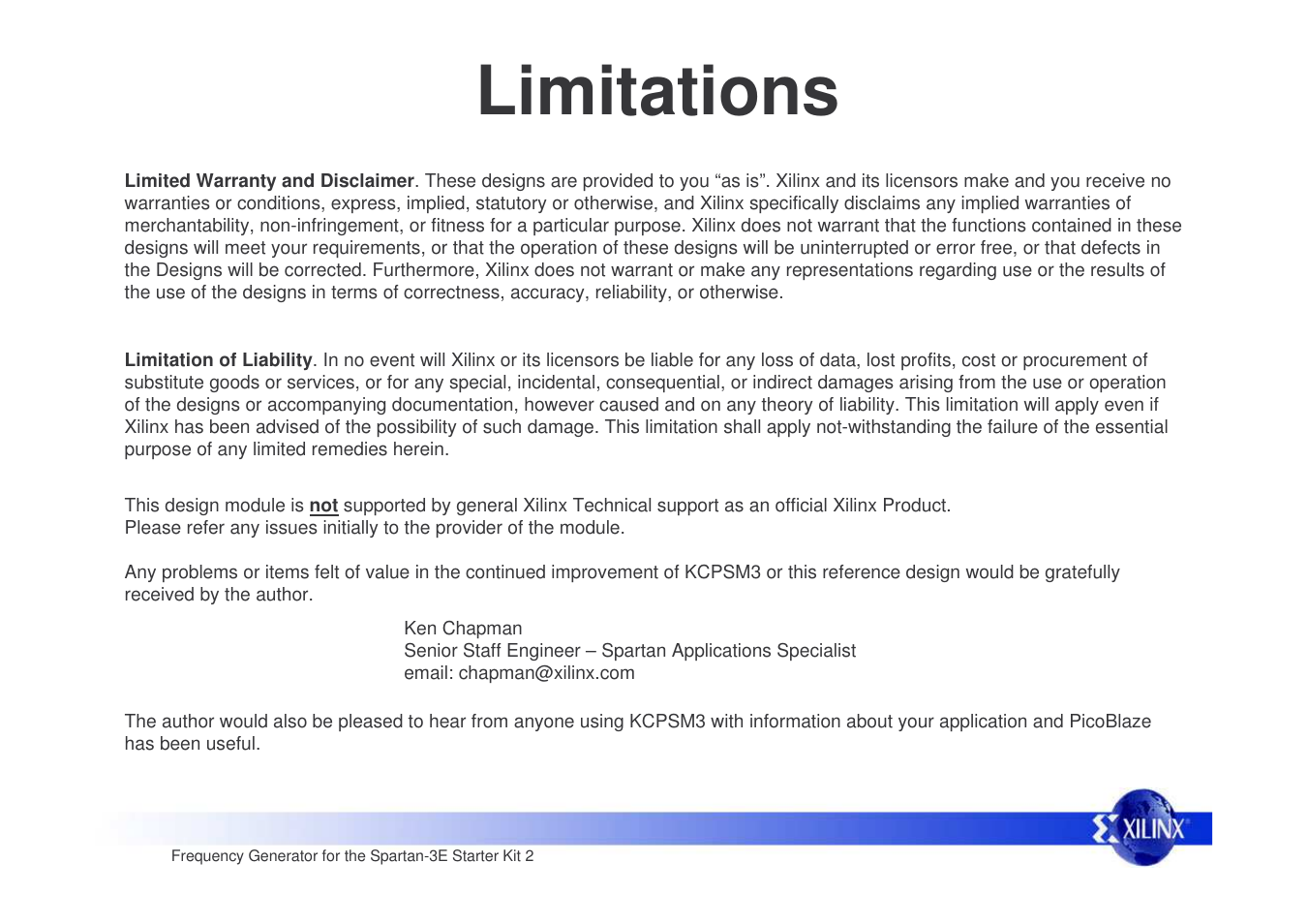 Limitations | Xilinx Frequency Generator for Spartan-3E Starter Kit User Manual | Page 2 / 14