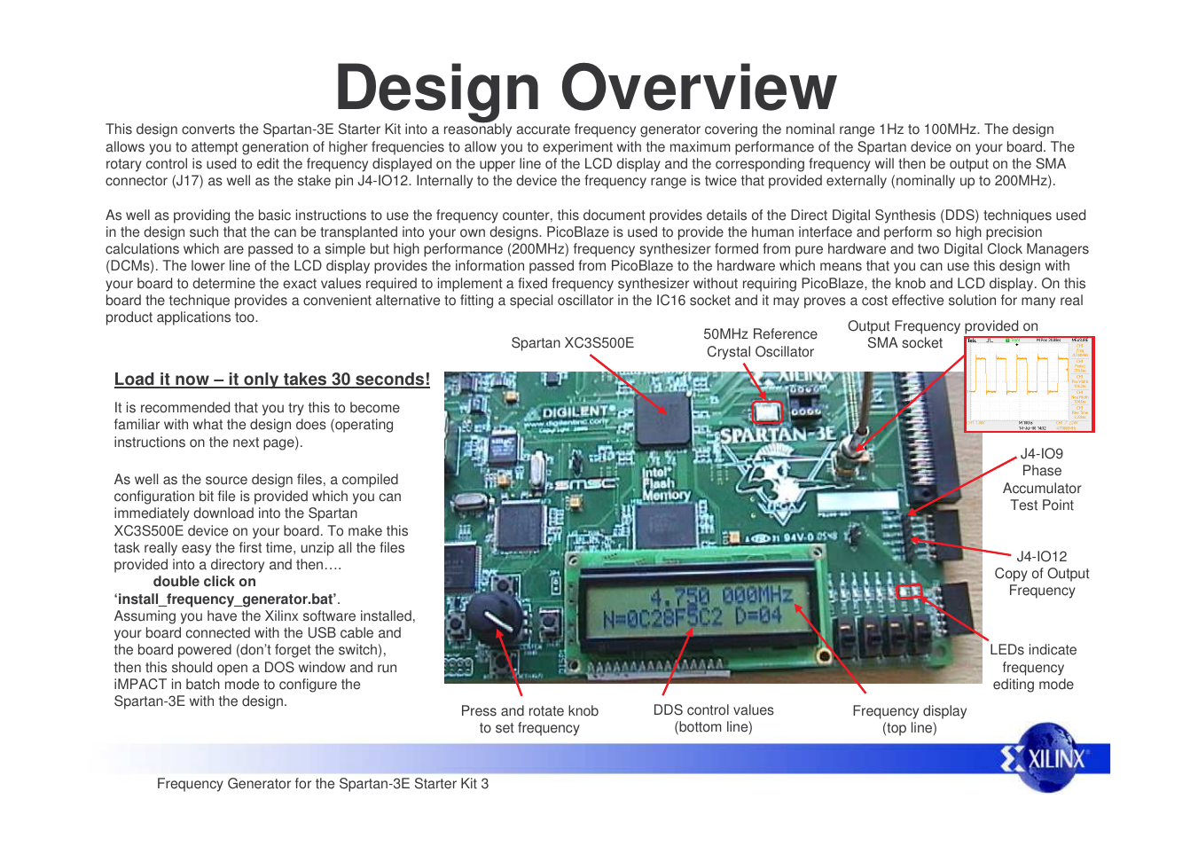 Design overview | Xilinx Frequency Generator for Spartan-3E Starter Kit User Manual | Page 3 / 14
