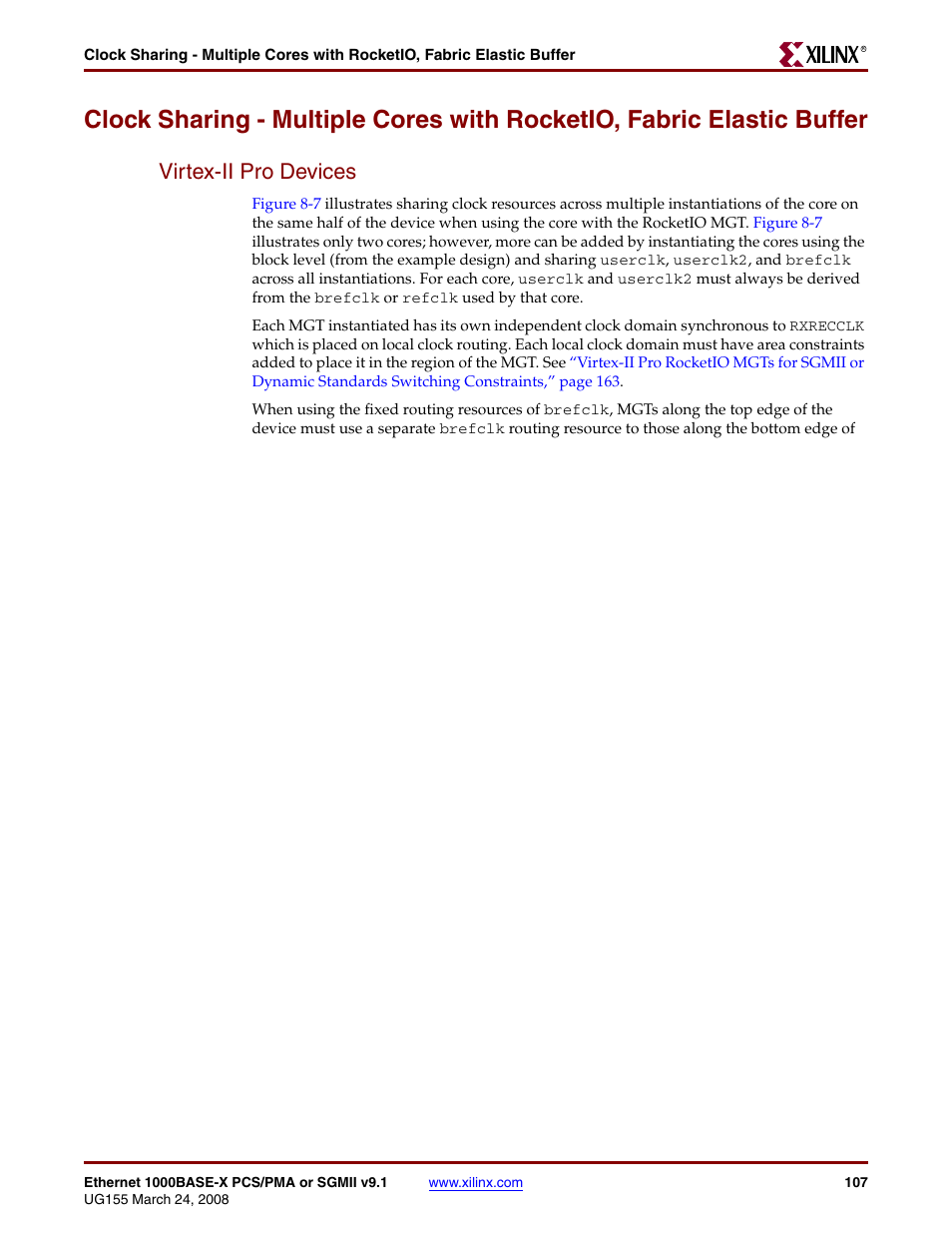 Virtex-ii pro devices | Xilinx 1000BASE-X User Manual | Page 107 / 230