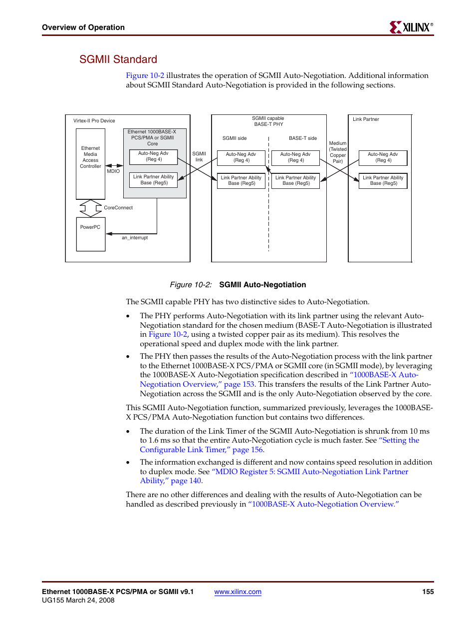 Sgmii standard, Figure 10-2 | Xilinx 1000BASE-X User Manual | Page 155 / 230