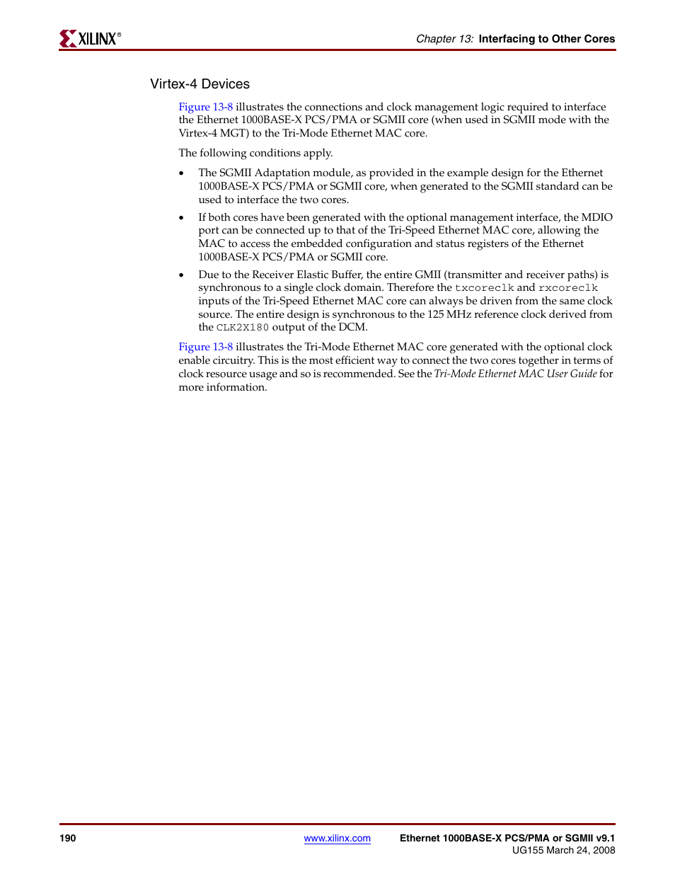 Virtex-4 devices | Xilinx 1000BASE-X User Manual | Page 190 / 230