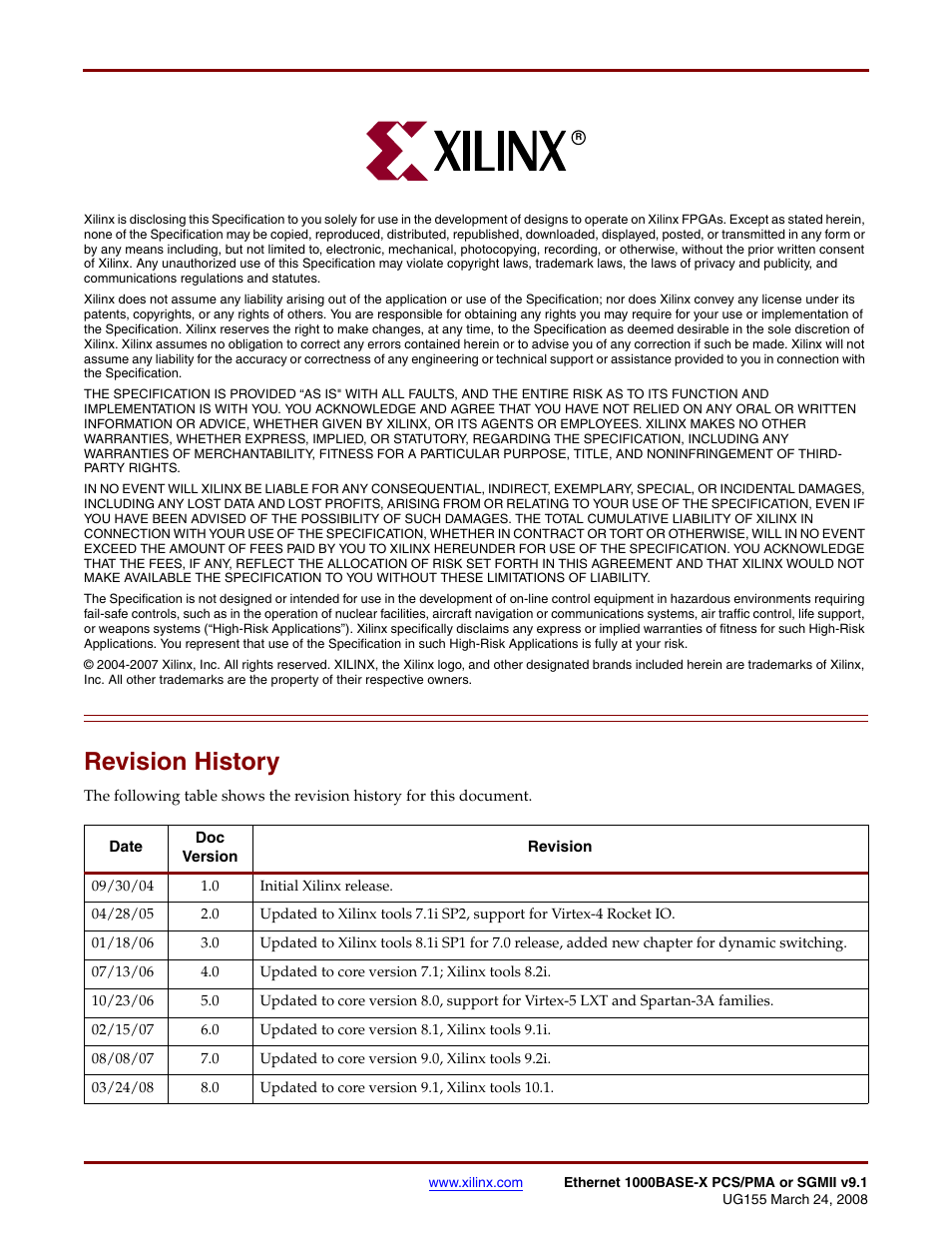 Revision history | Xilinx 1000BASE-X User Manual | Page 2 / 230