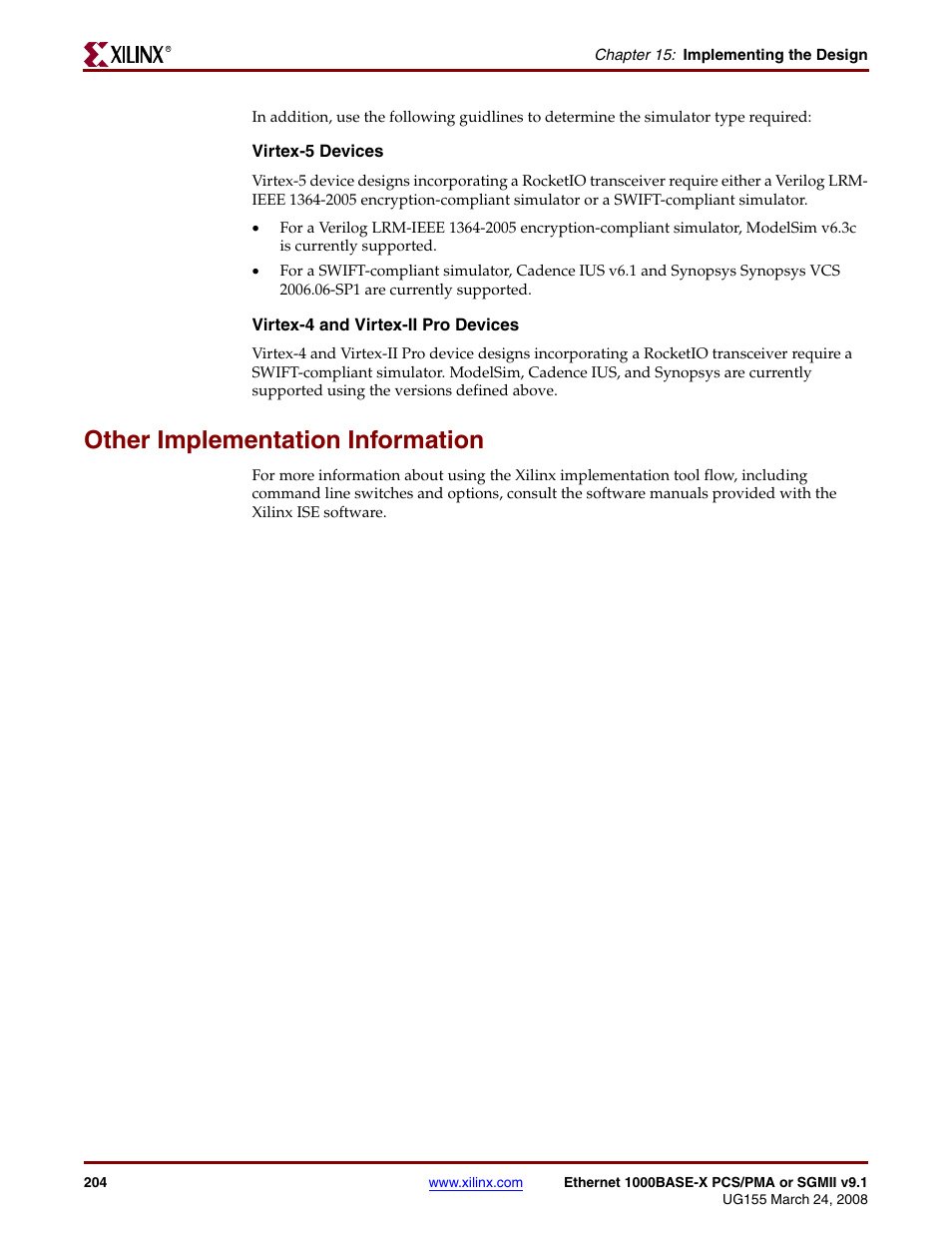 Other implementation information | Xilinx 1000BASE-X User Manual | Page 204 / 230