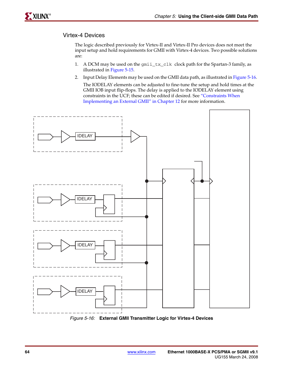 Figure 5-16, Virtex-4 devices | Xilinx 1000BASE-X User Manual | Page 64 / 230