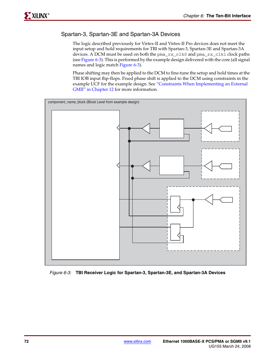 Figure 6-3, Spartan-3, spartan-3e and spartan-3a devices, Chapter 6: the ten-bit interface | Xilinx 1000BASE-X User Manual | Page 72 / 230