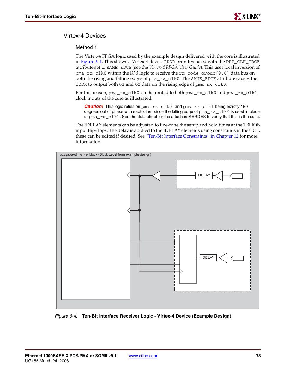 Figure 6-4, Virtex-4 devices, Method 1 | Xilinx 1000BASE-X User Manual | Page 73 / 230