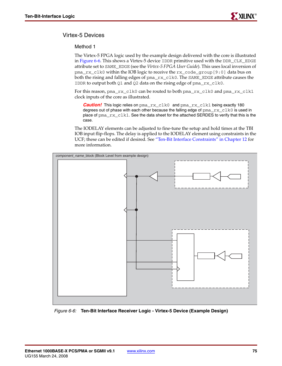 Figure 6-6, Virtex-5 devices, Method 1 | Xilinx 1000BASE-X User Manual | Page 75 / 230