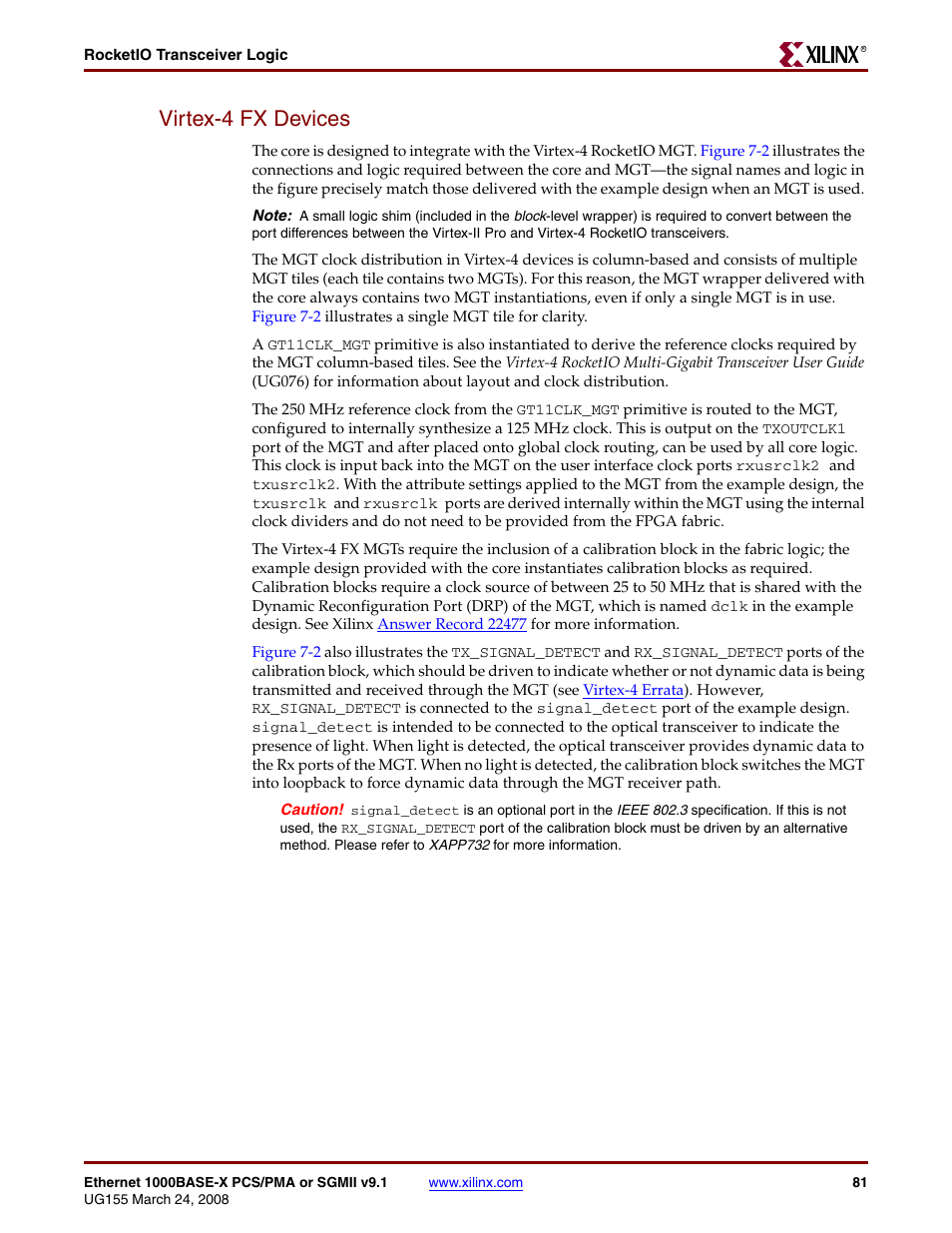 Virtex-4 fx devices | Xilinx 1000BASE-X User Manual | Page 81 / 230