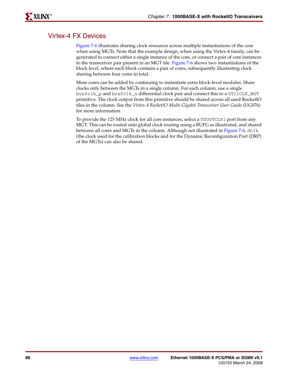 Virtex-4 fx devices | Xilinx 1000BASE-X User Manual | Page 88 / 230