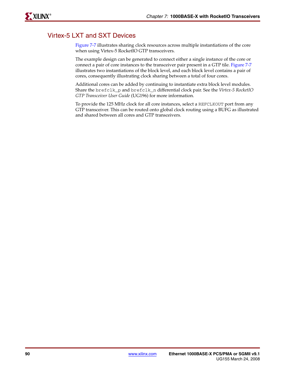 Virtex-5 lxt and sxt devices | Xilinx 1000BASE-X User Manual | Page 90 / 230