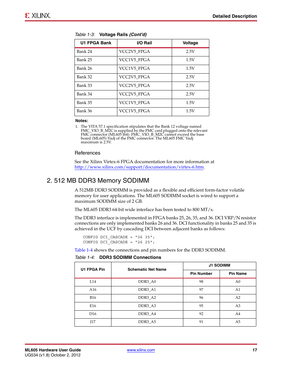 512 mb ddr3 memory sodimm | Xilinx ML605 User Manual | Page 17 / 96