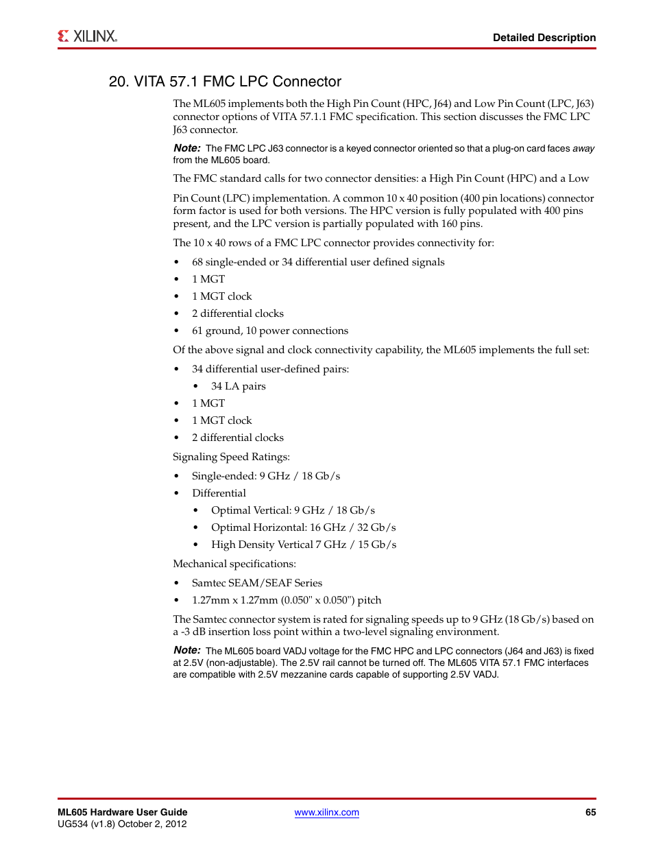 Vita 57.1 fmc lpc connector | Xilinx ML605 User Manual | Page 65 / 96