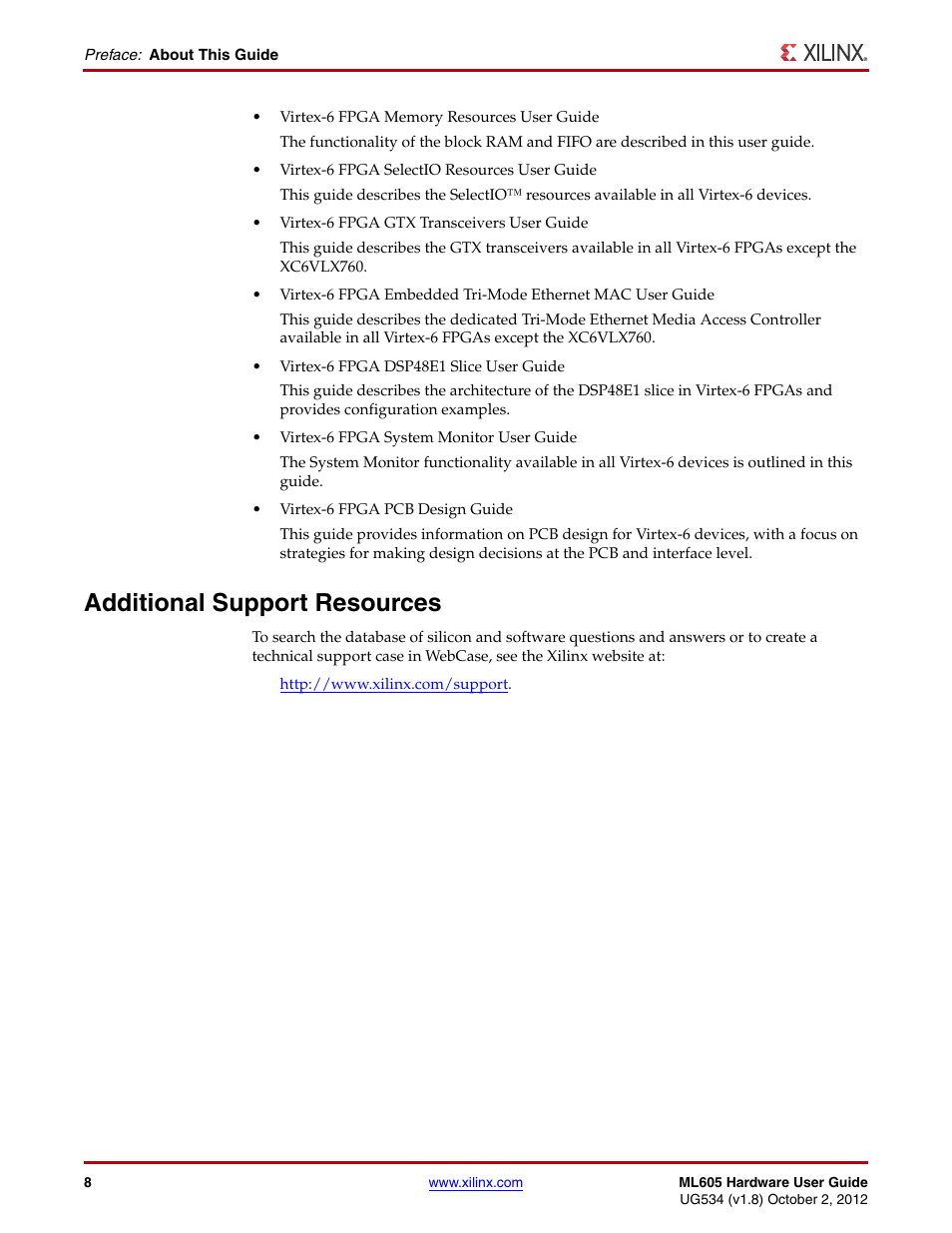 Additional support resources | Xilinx ML605 User Manual | Page 8 / 96