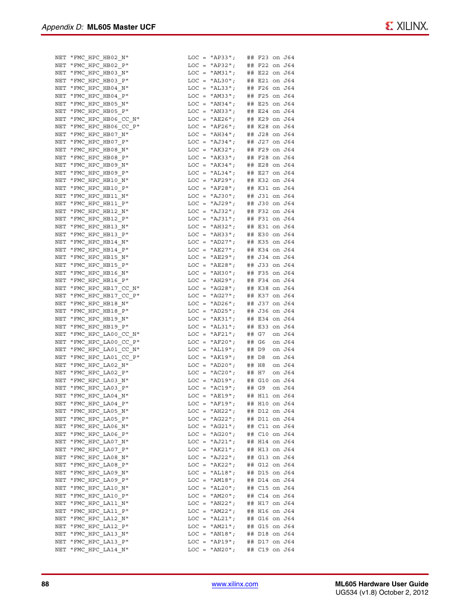 Xilinx ML605 User Manual | Page 88 / 96