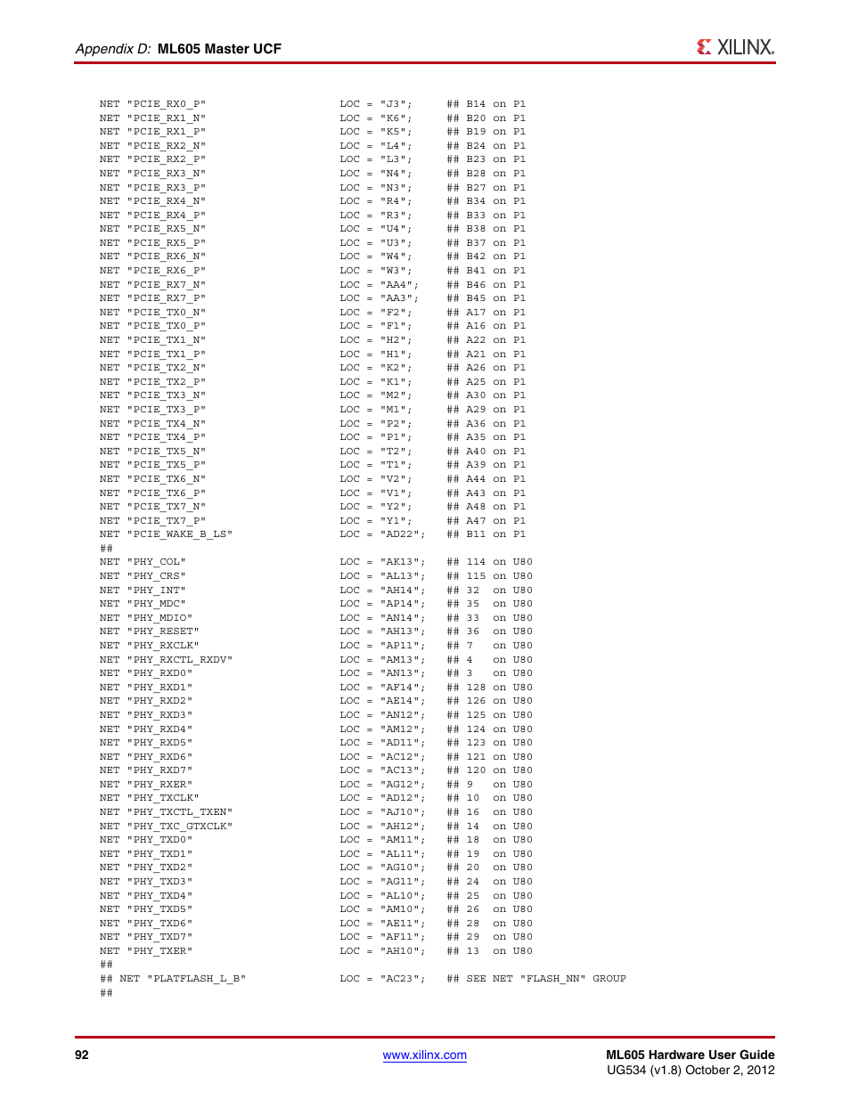 Xilinx ML605 User Manual | Page 92 / 96