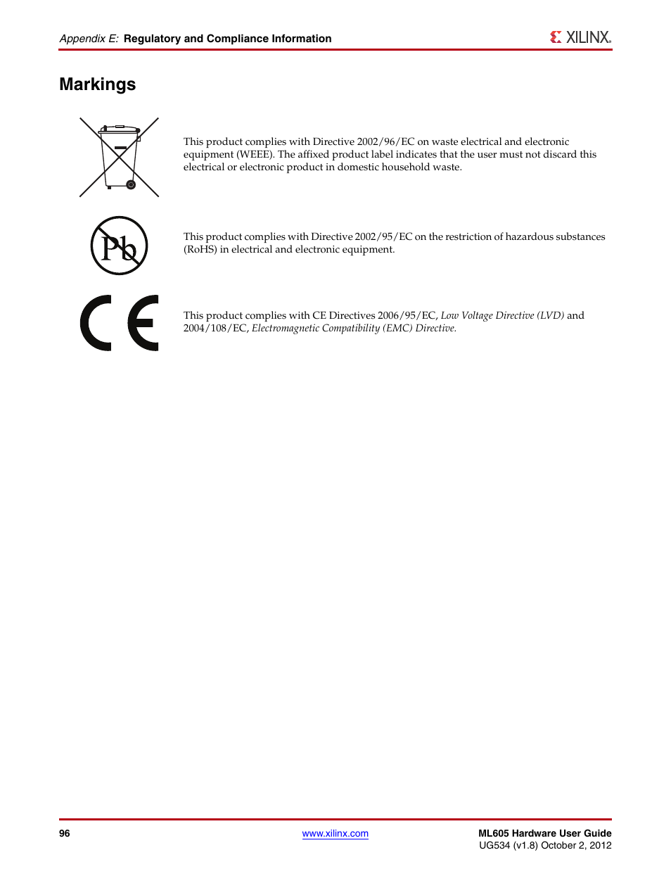 Markings | Xilinx ML605 User Manual | Page 96 / 96