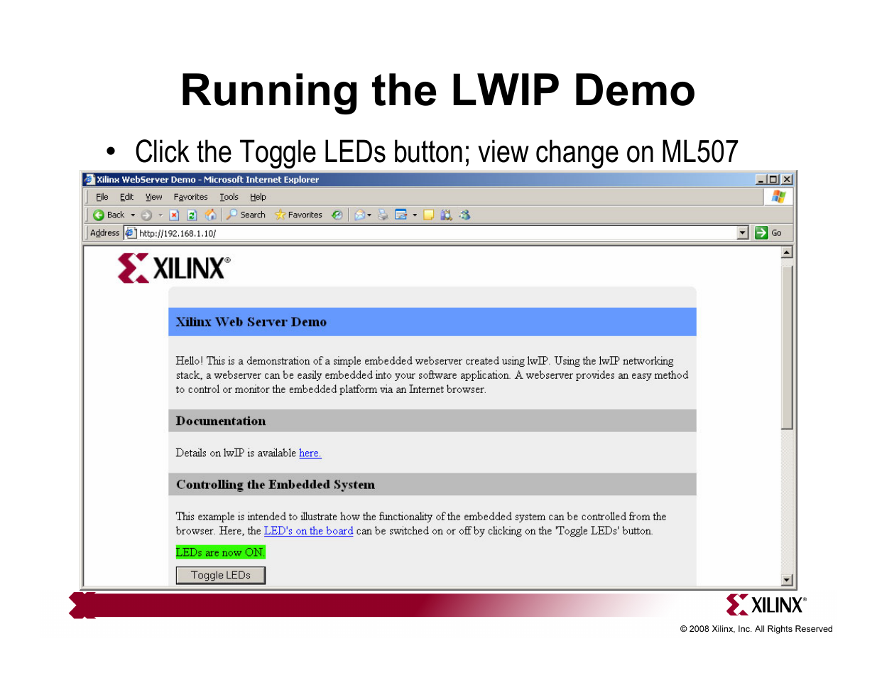 Running the lwip demo | Xilinx ML507 User Manual | Page 16 / 33