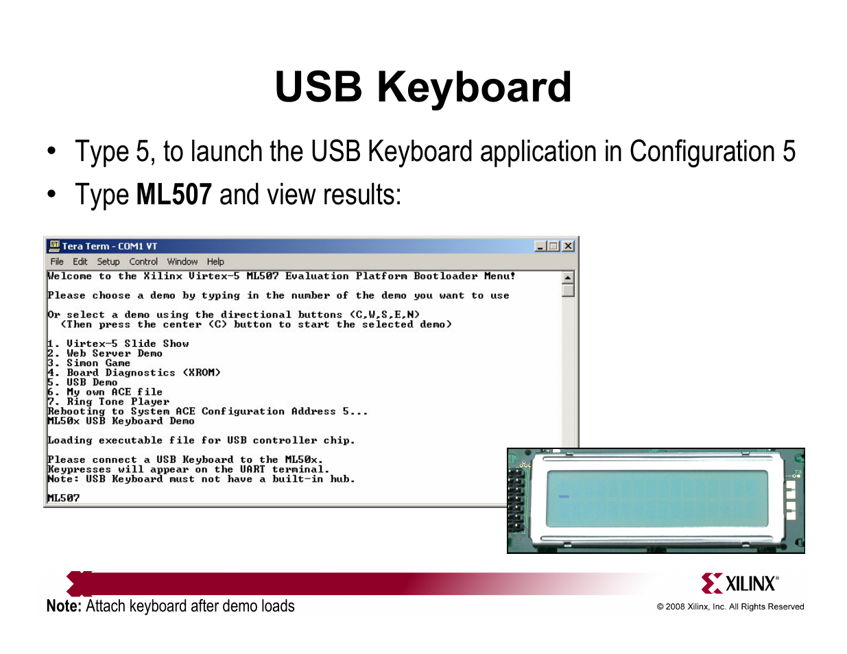 Usb keyboard | Xilinx ML507 User Manual | Page 20 / 33