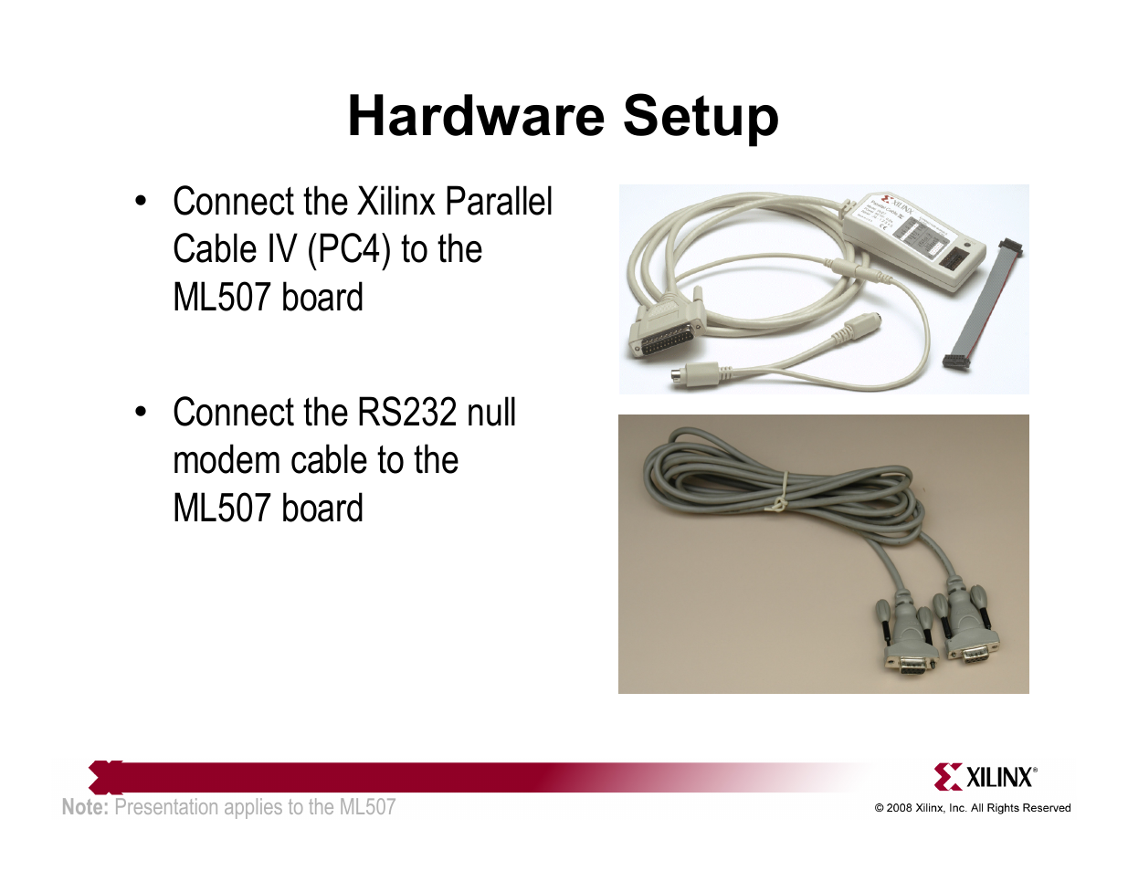 Hardware setup | Xilinx ML507 User Manual | Page 5 / 33