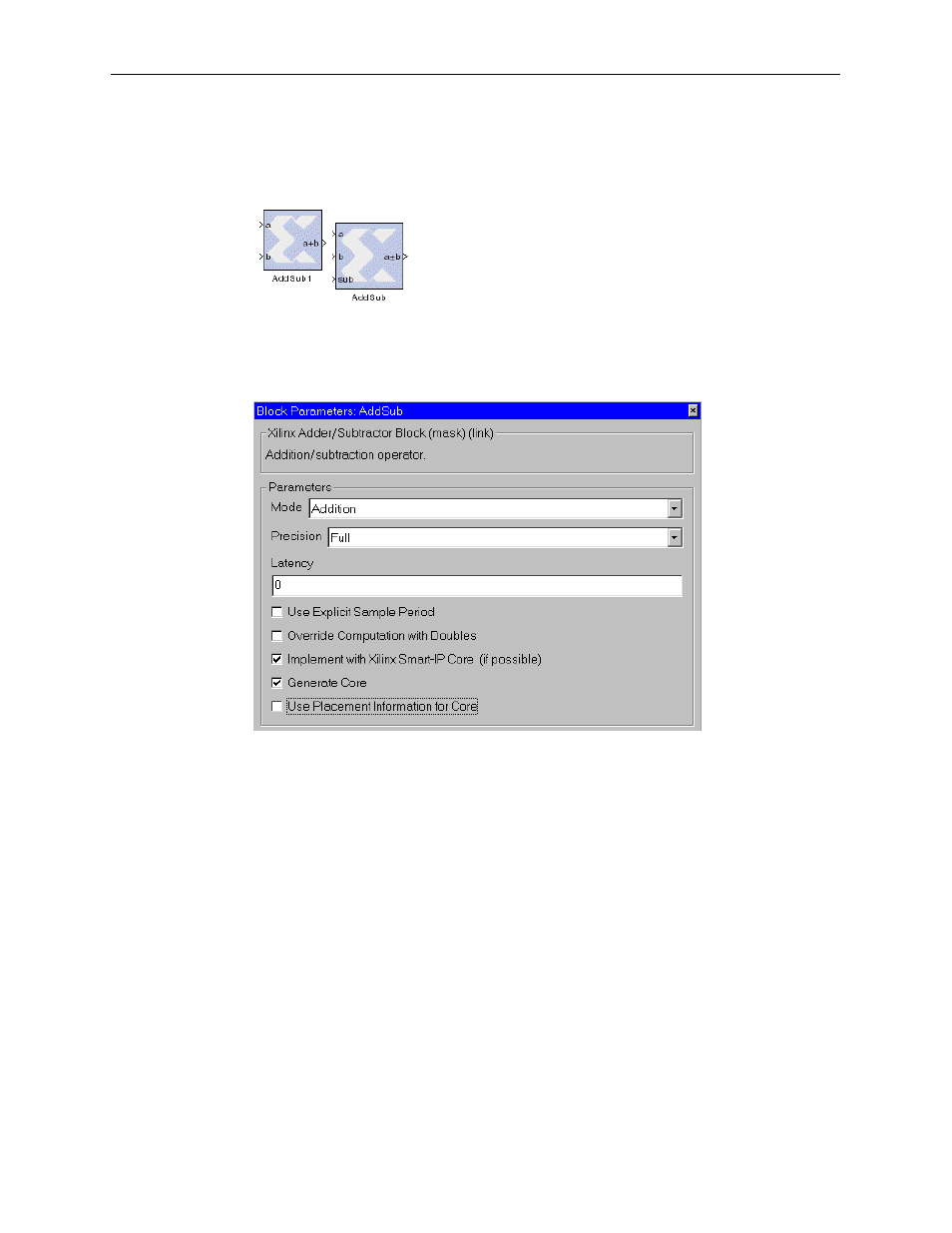 Addsub | Xilinx V2.1 User Manual | Page 83 / 148
