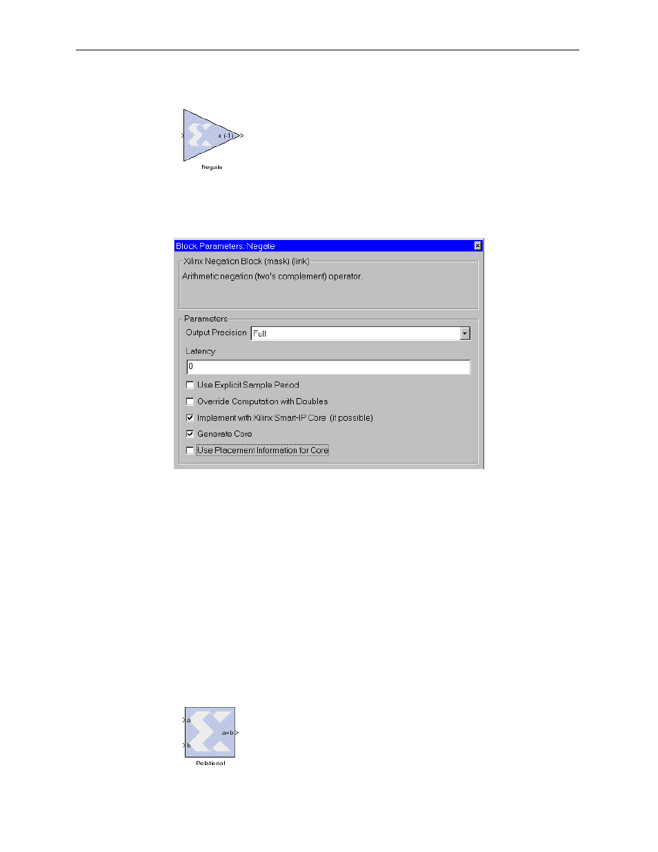 Negate, Relational | Xilinx V2.1 User Manual | Page 90 / 148