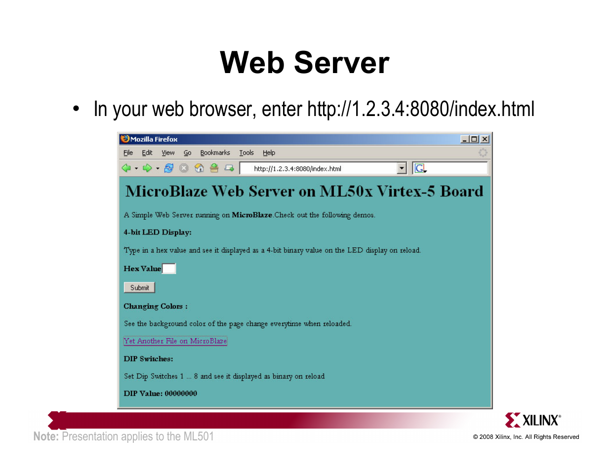 Web server | Xilinx QuickStart ML501 User Manual | Page 15 / 28