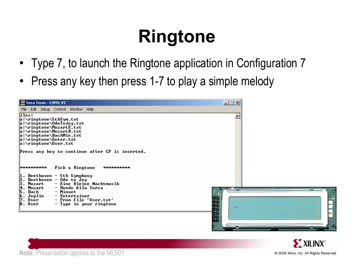 Ringtone | Xilinx QuickStart ML501 User Manual | Page 19 / 28