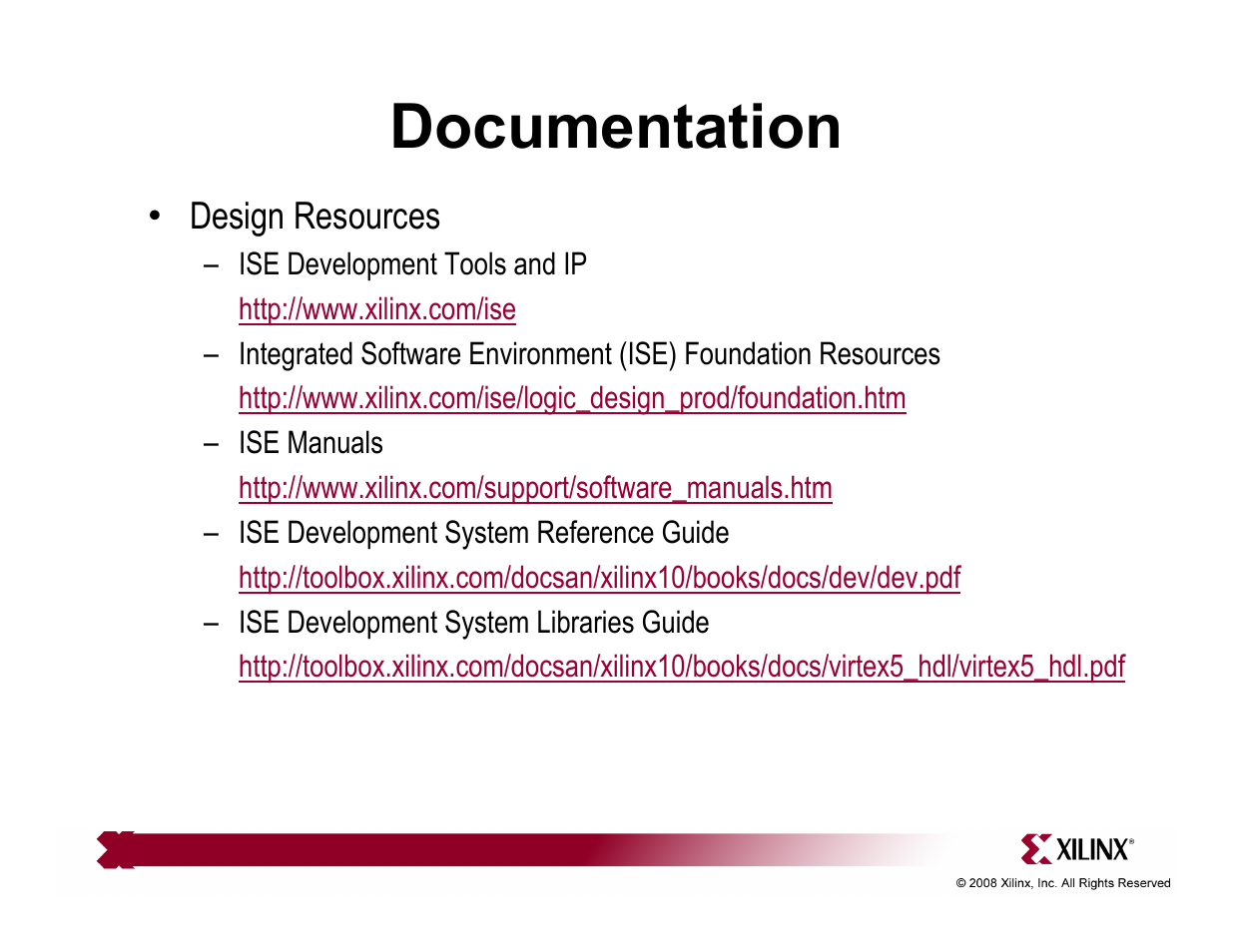 Documentation | Xilinx QuickStart ML501 User Manual | Page 22 / 28