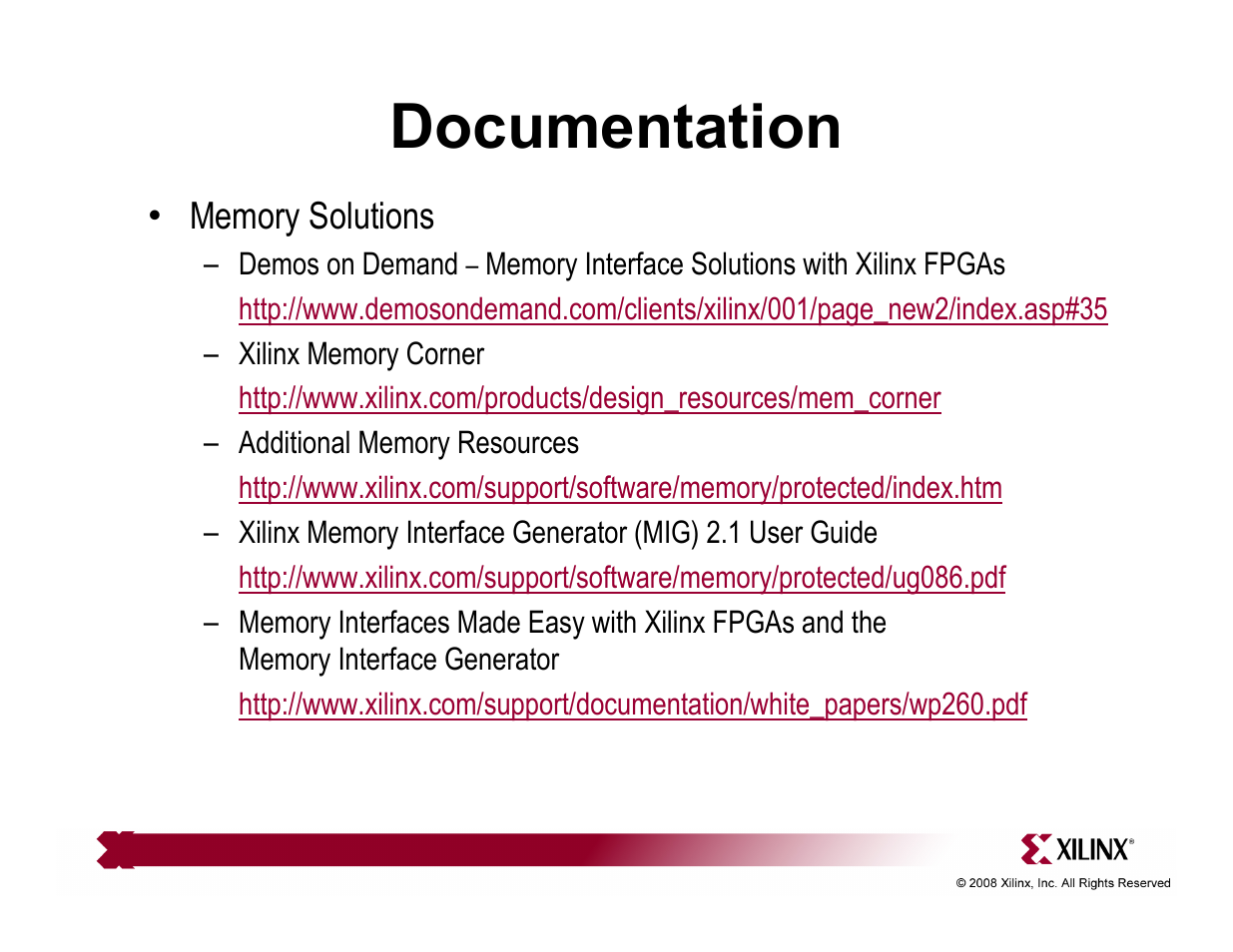 Documentation | Xilinx QuickStart ML501 User Manual | Page 25 / 28