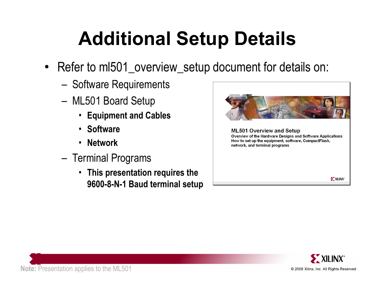 Additional setup details | Xilinx QuickStart ML501 User Manual | Page 4 / 28