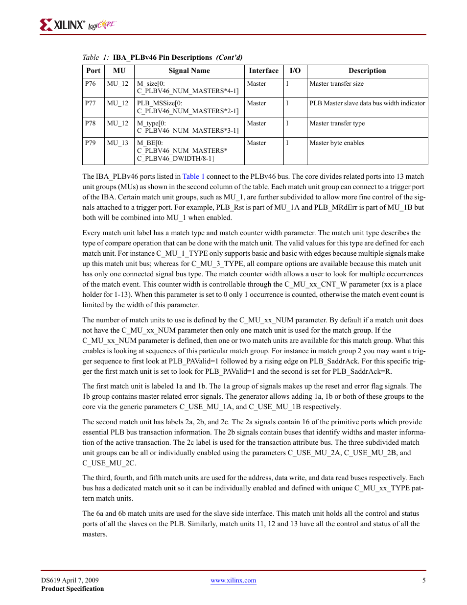 Xilinx ChipScope PLB46 IBA v1.00a User Manual | Page 5 / 13