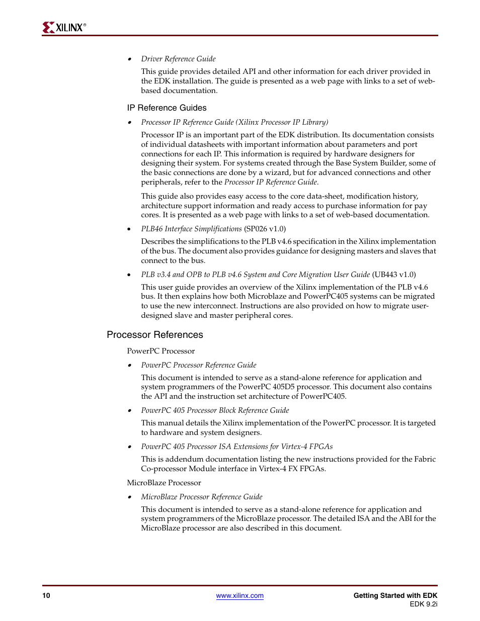 Processor references | Xilinx EDK 9.2I User Manual | Page 10 / 12