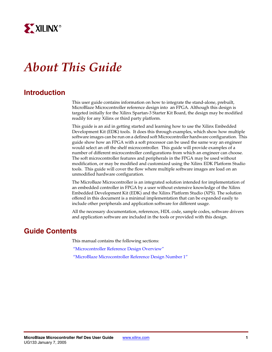 Introduction, Guide contents, About this guide | Xilinx UG133 User Manual | Page 5 / 18