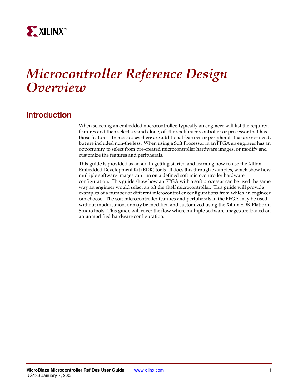 Introduction, Microcontroller reference design overview | Xilinx UG133 User Manual | Page 8 / 18