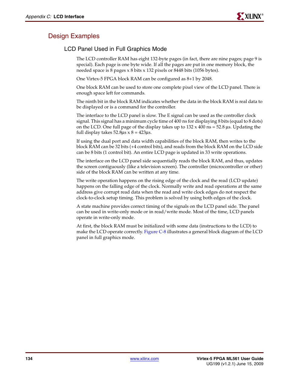 Design examples, Lcd panel used in full graphics mode | Xilinx Virtex-5 FPGA ML561 User Manual | Page 134 / 140