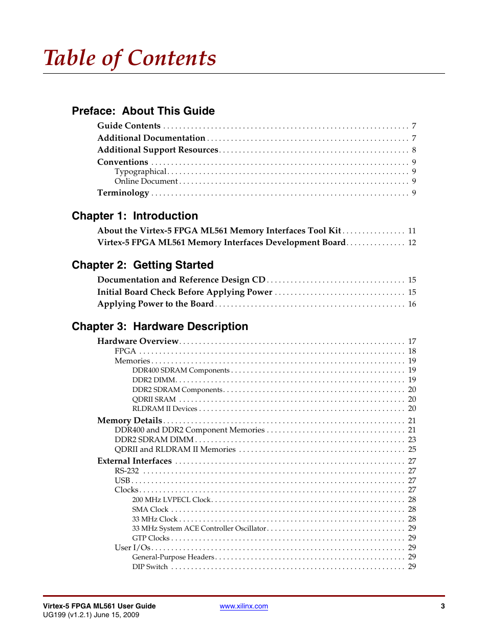 Xilinx Virtex-5 FPGA ML561 User Manual | Page 3 / 140