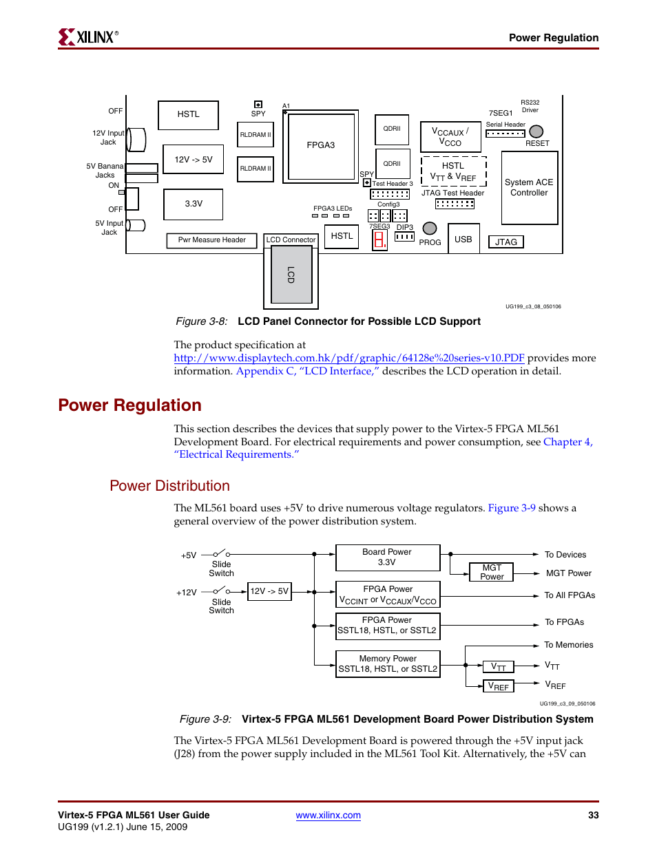 Power regulation, Power distribution | Xilinx Virtex-5 FPGA ML561 User Manual | Page 33 / 140