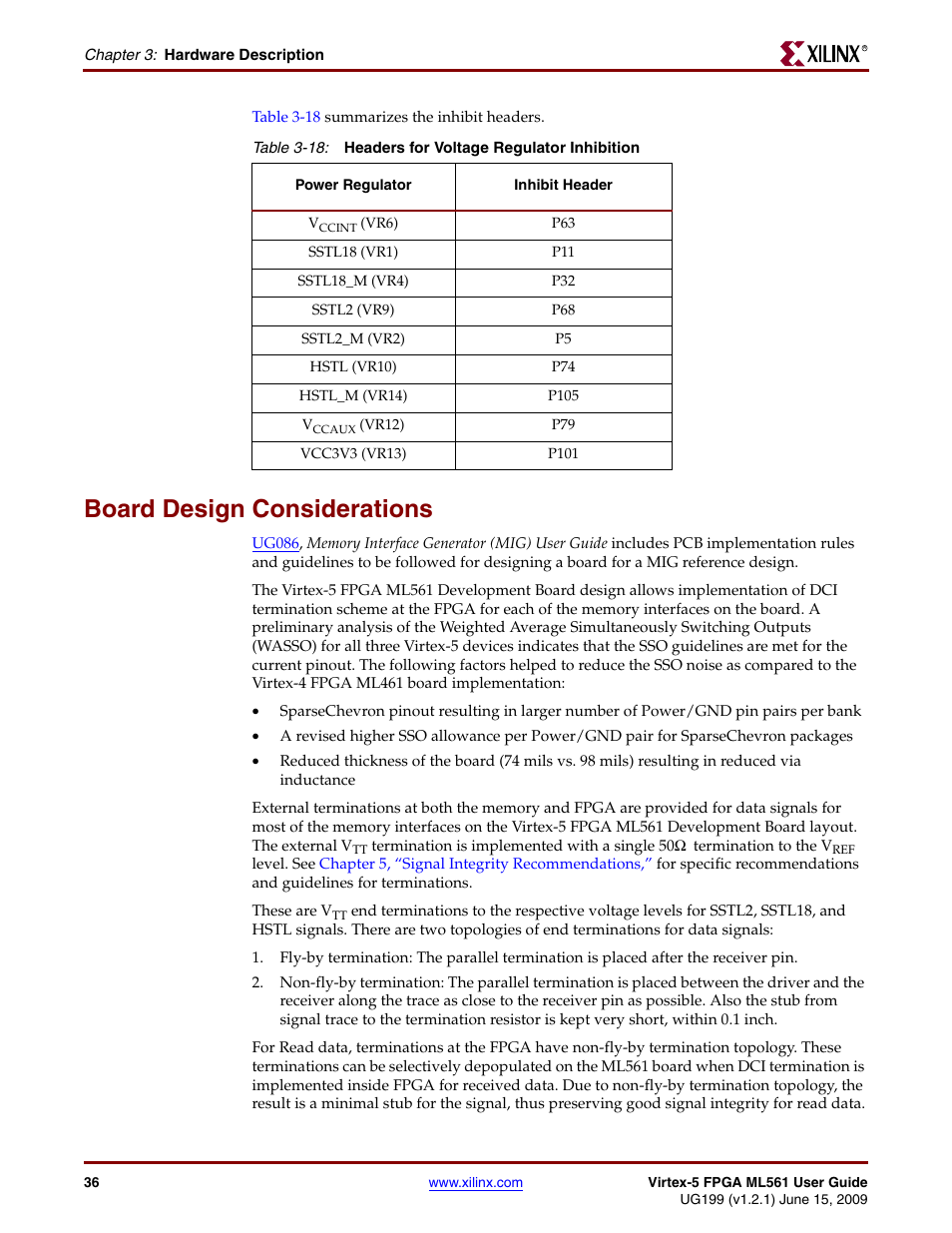 Board design considerations, Board design | Xilinx Virtex-5 FPGA ML561 User Manual | Page 36 / 140