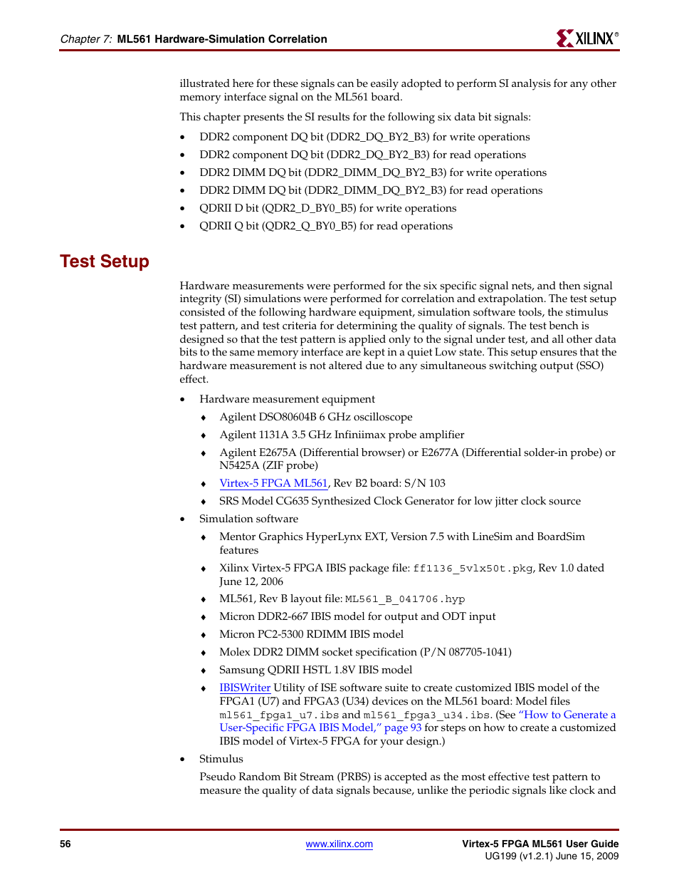 Test setup | Xilinx Virtex-5 FPGA ML561 User Manual | Page 56 / 140