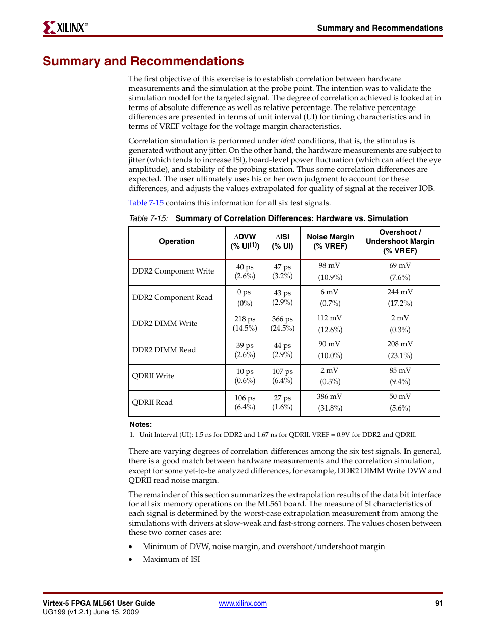 Summary and recommendations | Xilinx Virtex-5 FPGA ML561 User Manual | Page 91 / 140