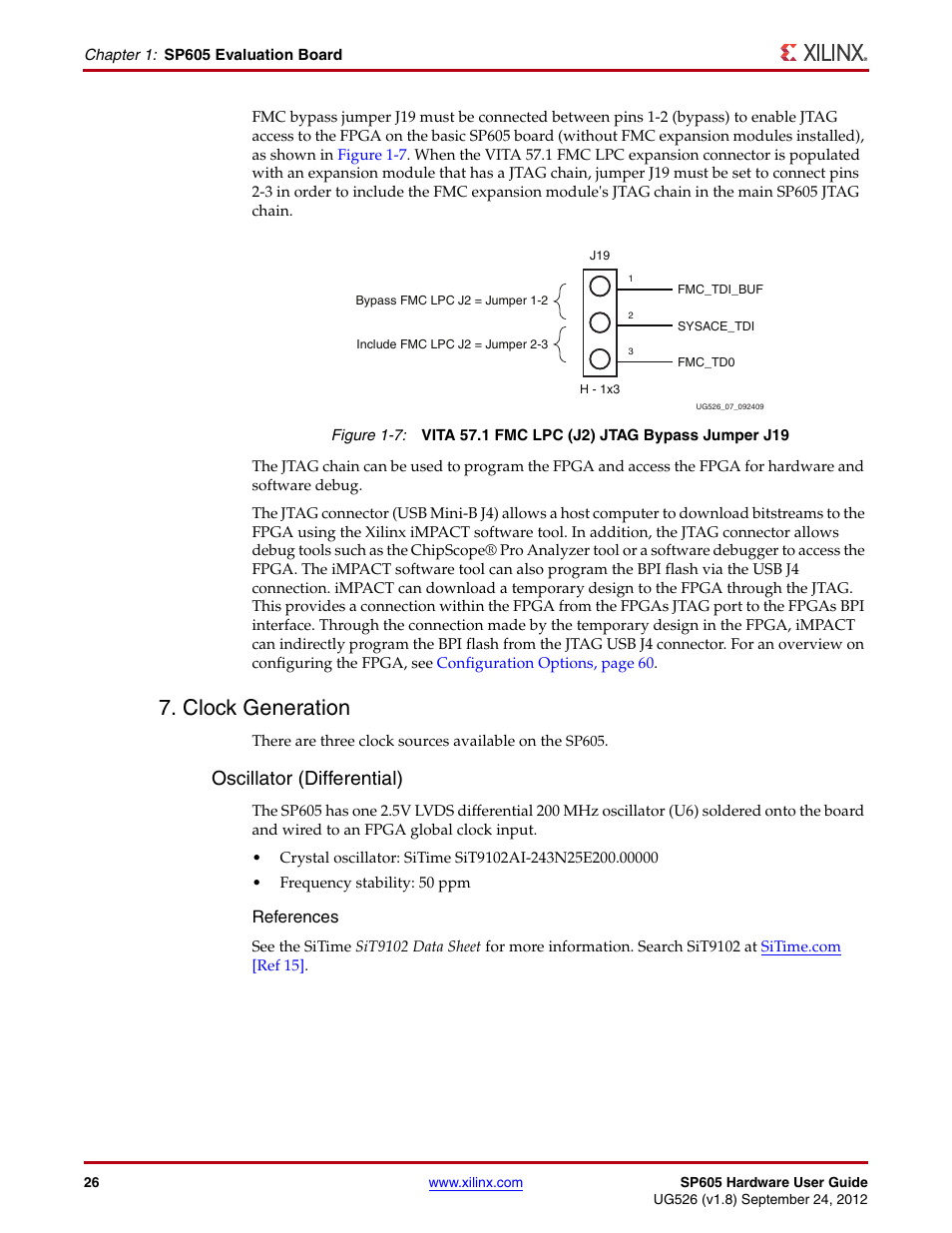 Clock generation, Section, Oscillator (differential) | Xilinx SP605 User Manual | Page 26 / 74