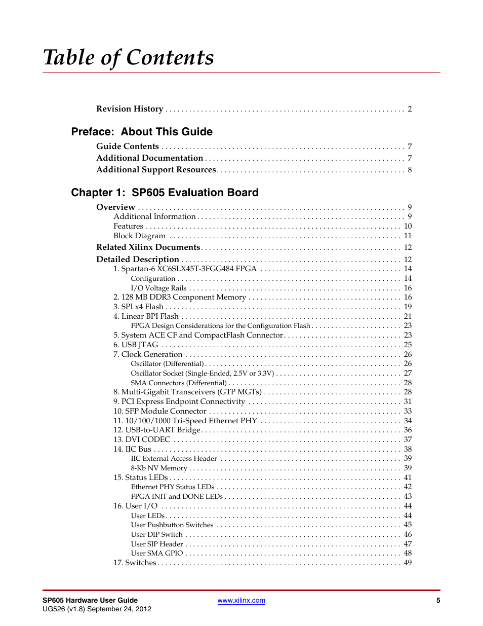 Xilinx SP605 User Manual | Page 5 / 74