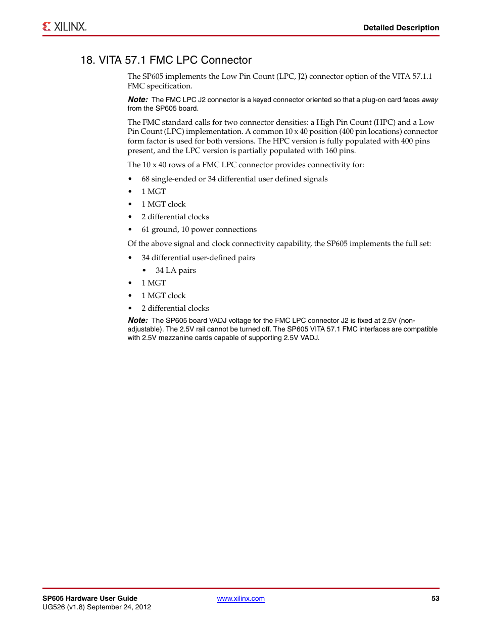 Vita 57.1 fmc lpc connector, Vita, 1 fmc lpc connector | Upda | Xilinx SP605 User Manual | Page 53 / 74