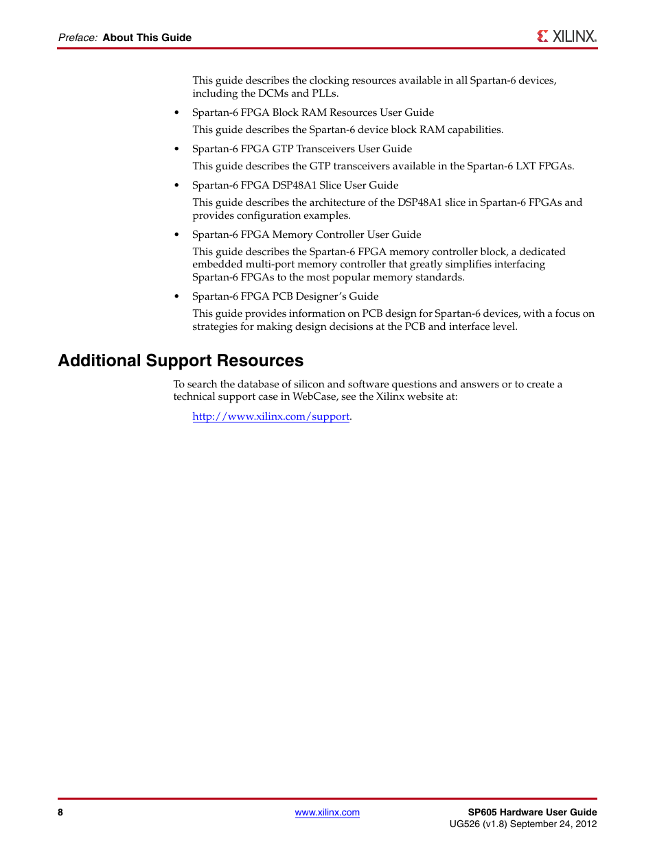 Additional support resources | Xilinx SP605 User Manual | Page 8 / 74