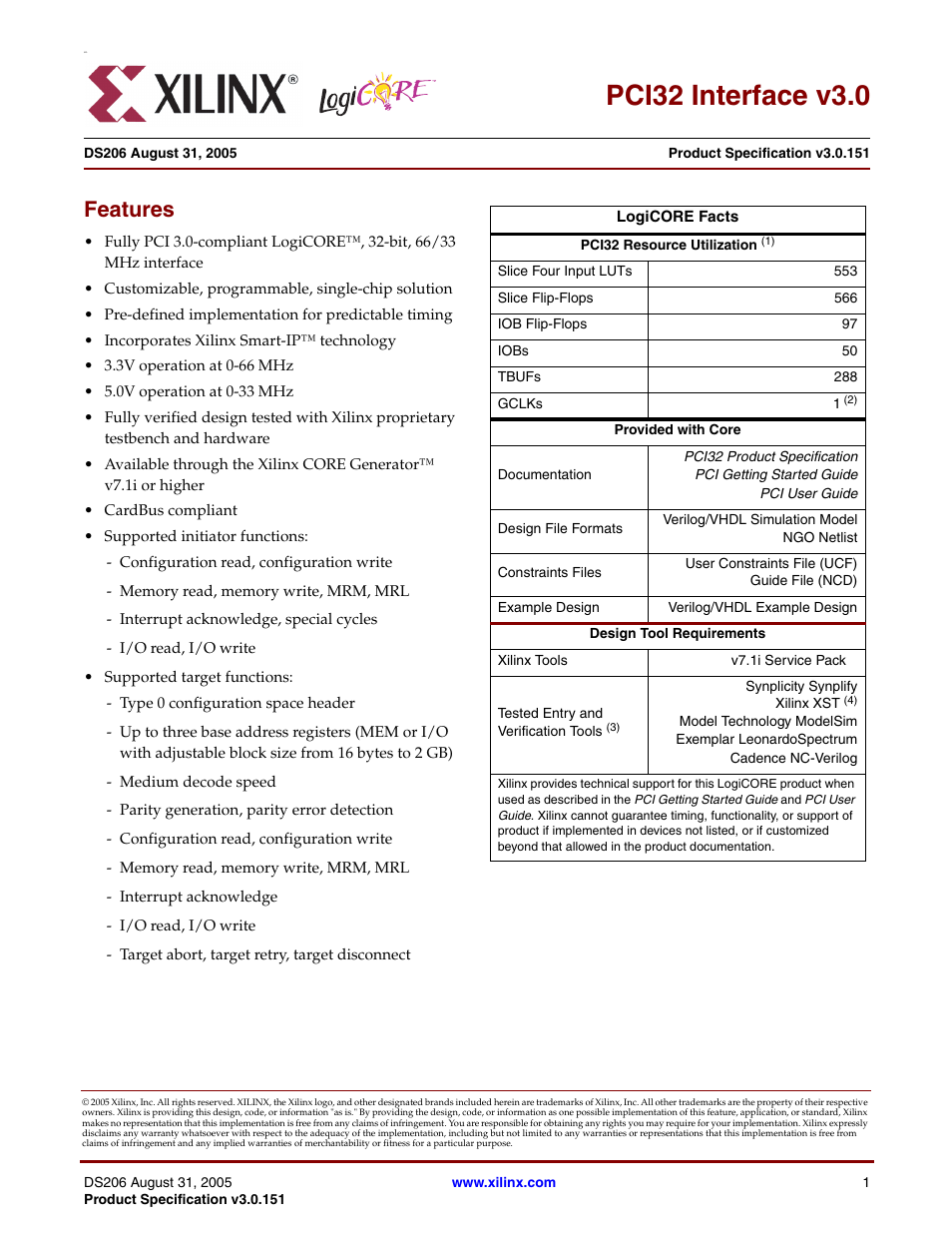 Xilinx PCI32 User Manual | 11 pages