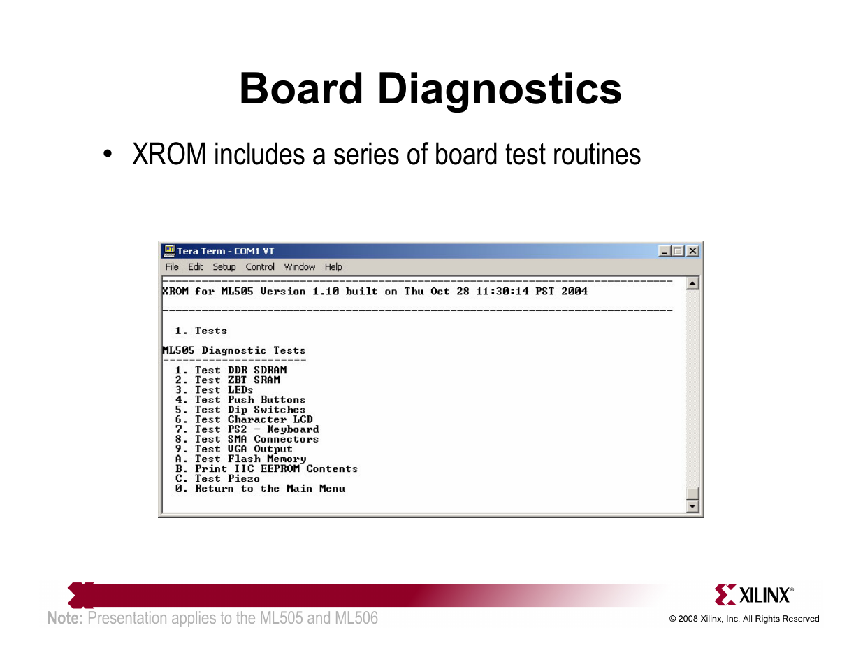 Board diagnostics | Xilinx ML505 User Manual | Page 18 / 29