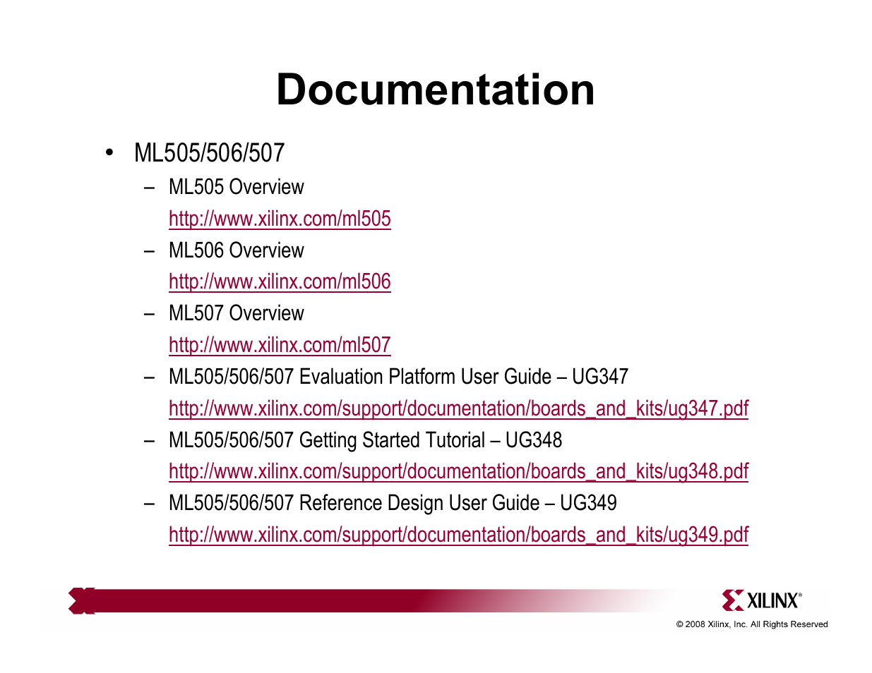 Documentation | Xilinx ML505 User Manual | Page 28 / 29